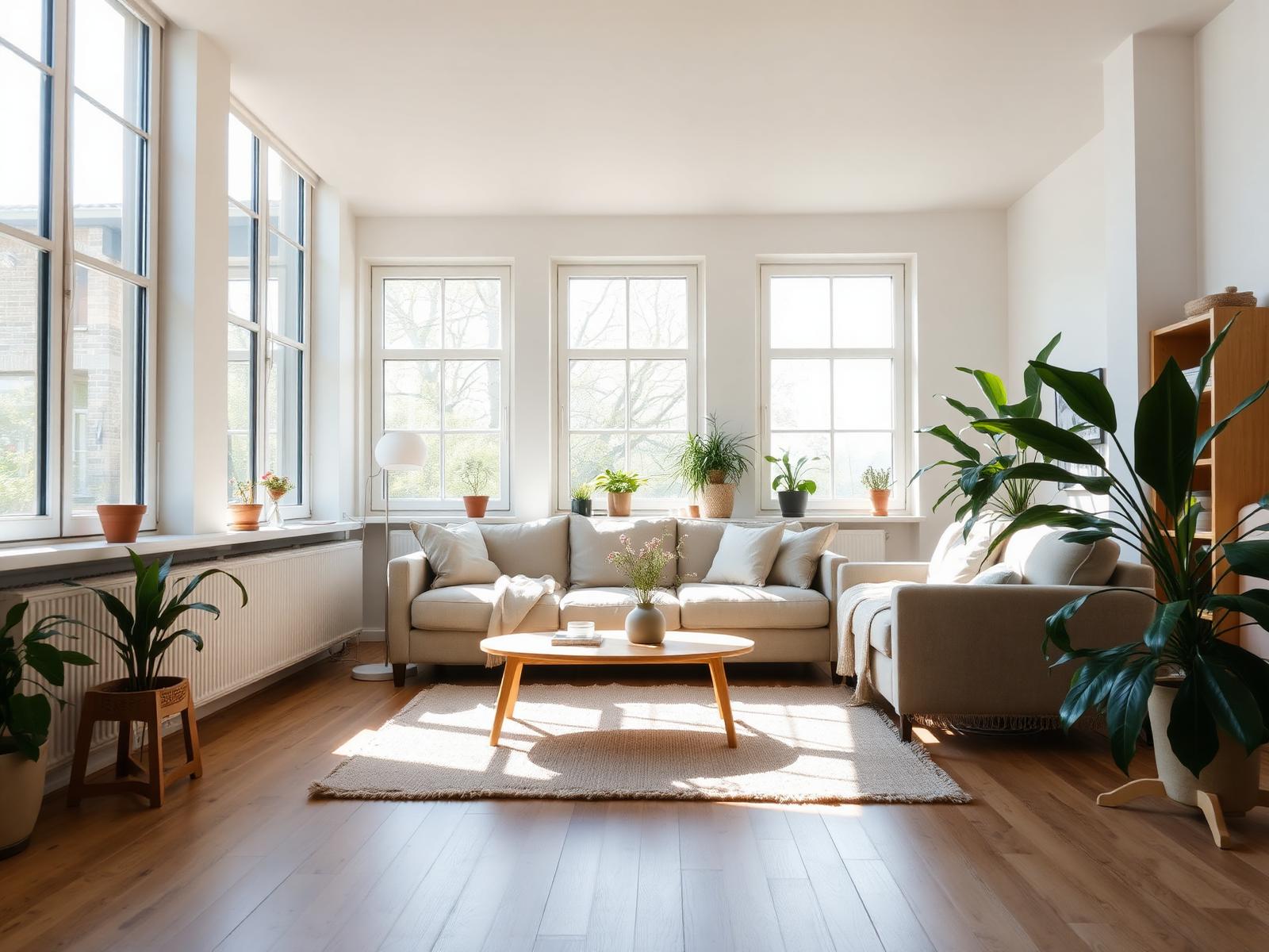 Helles, wohnliches Wohnzimmer mit Tageslicht